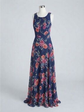 R&K Navy Floral Sleeveless Maxi Dress
